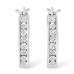 .925 Sterling-Silver Diamond Accent Channel Set Style Hoop Earring (I-J Color, I3 Clarity)