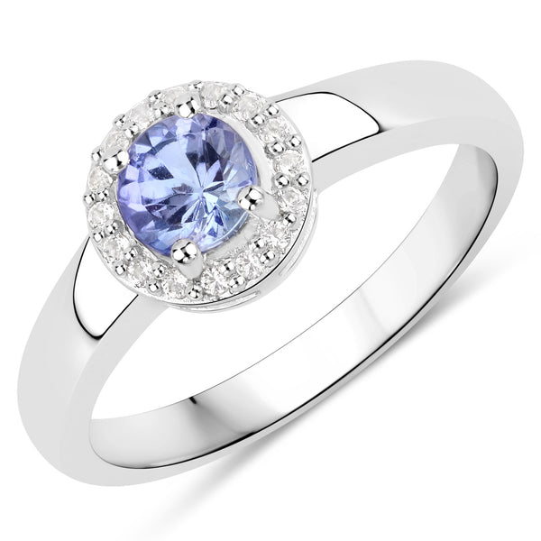 0.55 Carat Genuine Tanzanite and White Topaz .925 Sterling Silver Ring