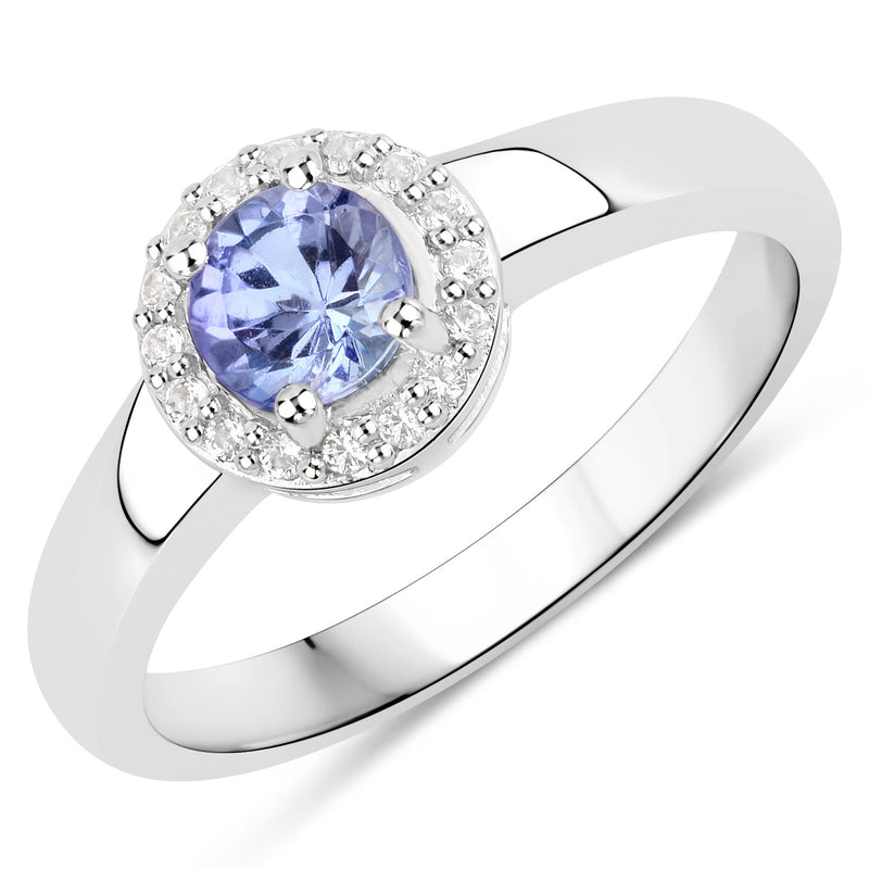 0.55 Carat Genuine Tanzanite and White Topaz .925 Sterling Silver Ring