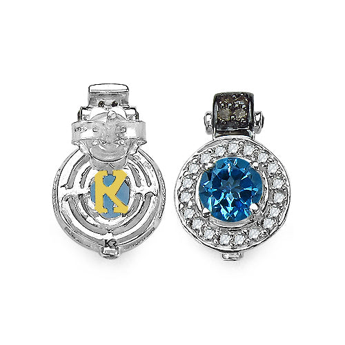 1.20 Carat Genuine Swiss Blue Topaz and 0.30 ct.t.w Genuine Diamond Accents Sterling Silver Earrings