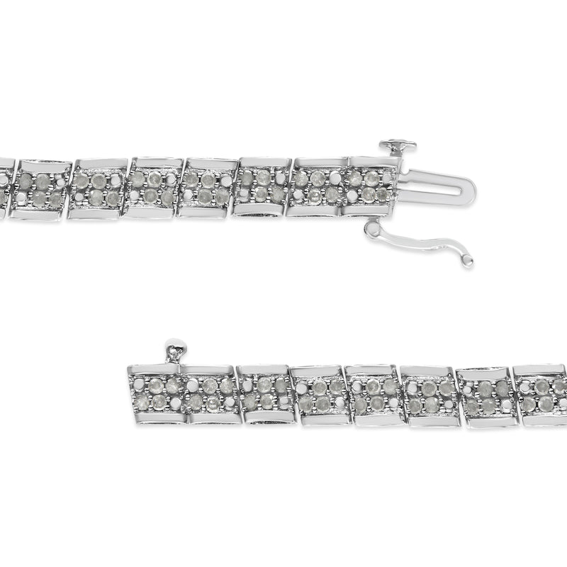 .925 Sterling Silver 2.0 Cttw Diamond 7" Round Miracle Plate Link Bracelet (I-J Color, I2-I3 Clarity)