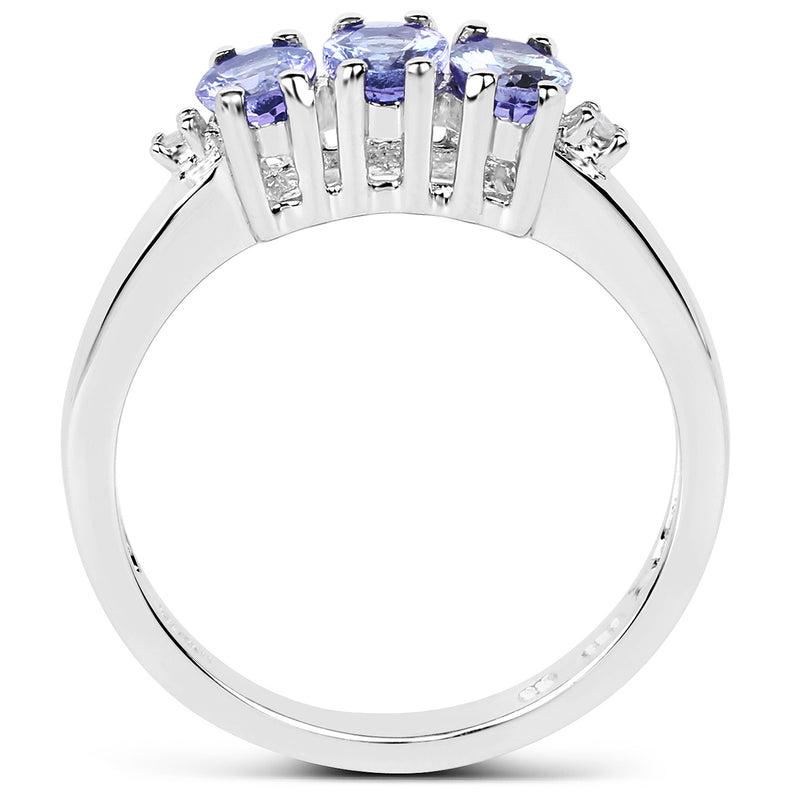 1.00 Carat Genuine Tanzanite and White Diamond .925 Sterling Silver Ring