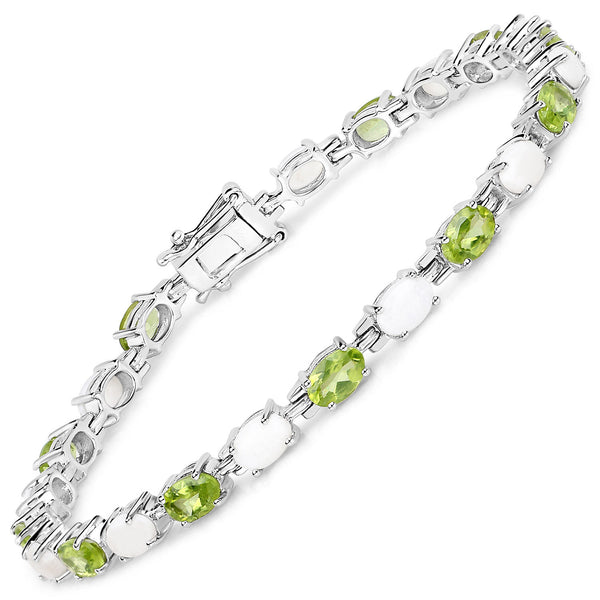 7.92 Carat Genuine Peridot and Opal .925 Sterling Silver Bracelet