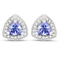 1.06 Carat Genuine Tanzanite and White Topaz .925 Sterling Silver Earrings