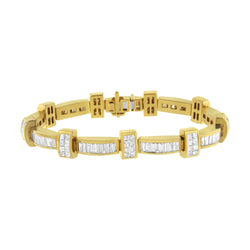 14K Yellow Gold 7 3/8ct TDW Princess and Baguette Cut Diamond Bar Link Bracelet (H-ISI1-SI2)