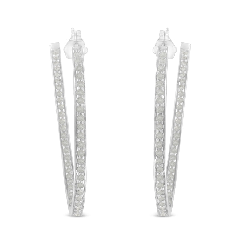 10k White Gold 1 cttw Diamond Inside-Out Hoop Earrings (I-J Clarity, I2-I3 Color)