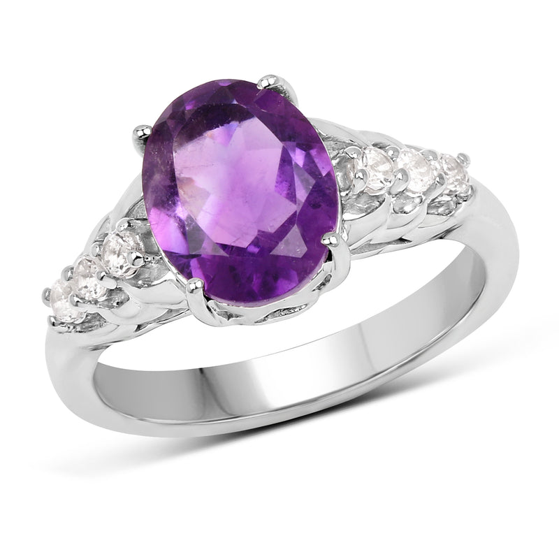 2.44 Carat Genuine Amethyst and White Topaz .925 Sterling Silver Ring