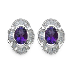 4.08 Carat Genuine Amethyst & White Topaz .925 Sterling Silver Earrings