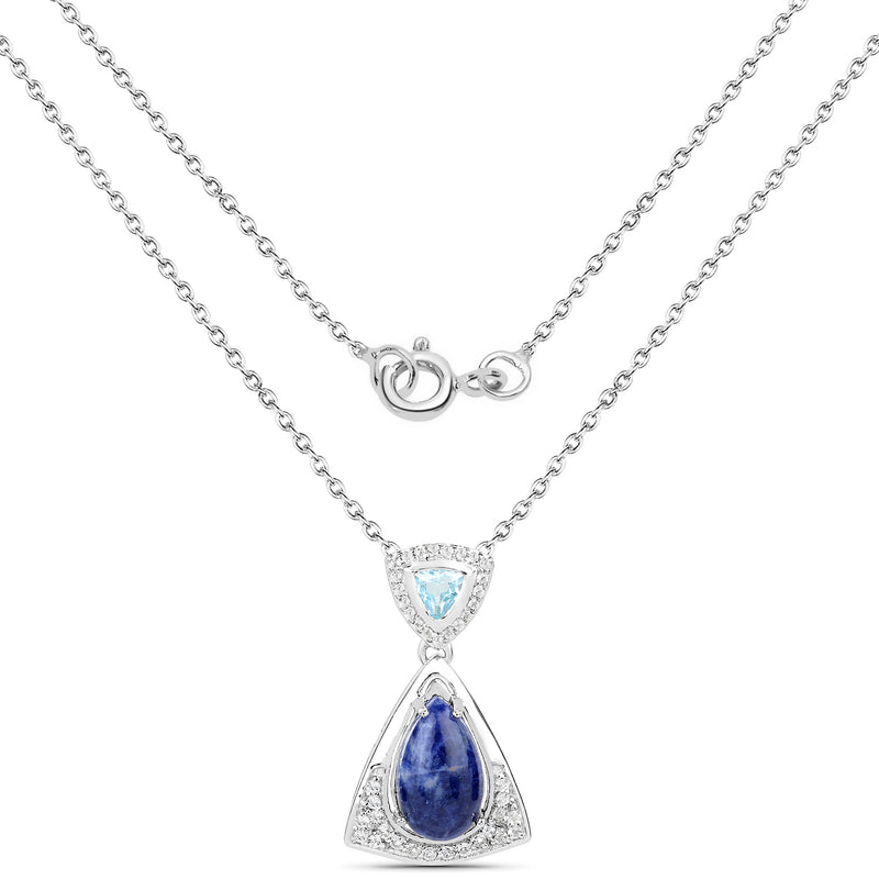 2.34 Carat Genuine Blue Aventurine, Blue Topaz and White Topaz .925 Sterling Silver Pendant