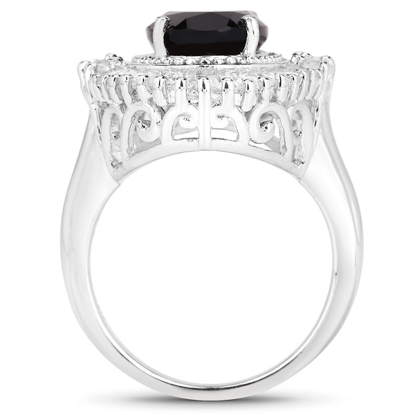 8.12 Carat Genuine Smoky Quartz and White Topaz .925 Sterling Silver Ring