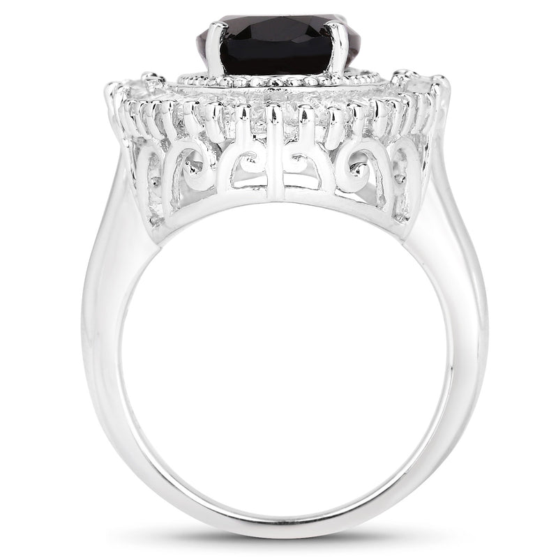 8.12 Carat Genuine Smoky Quartz and White Topaz .925 Sterling Silver Ring