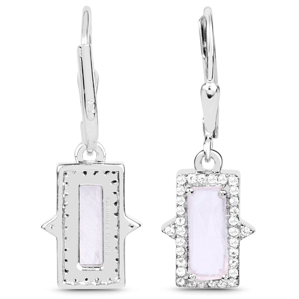 3.44 Carat Genuine Rose Quartz and White Topaz .925 Sterling Silver Earrings