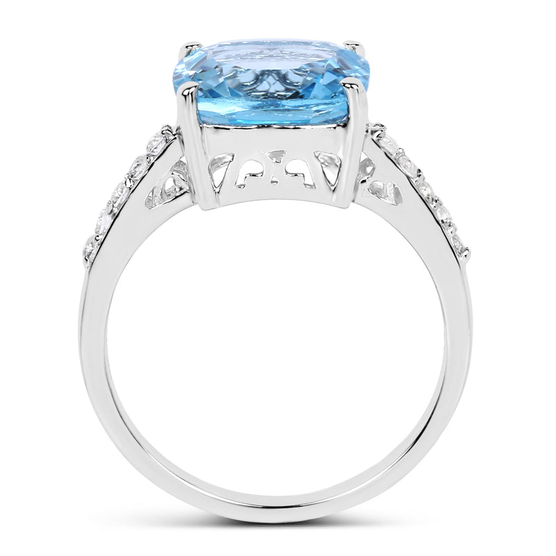 5.33 Carat Genuine Blue Topaz and White Topaz .925 Sterling Silver Ring