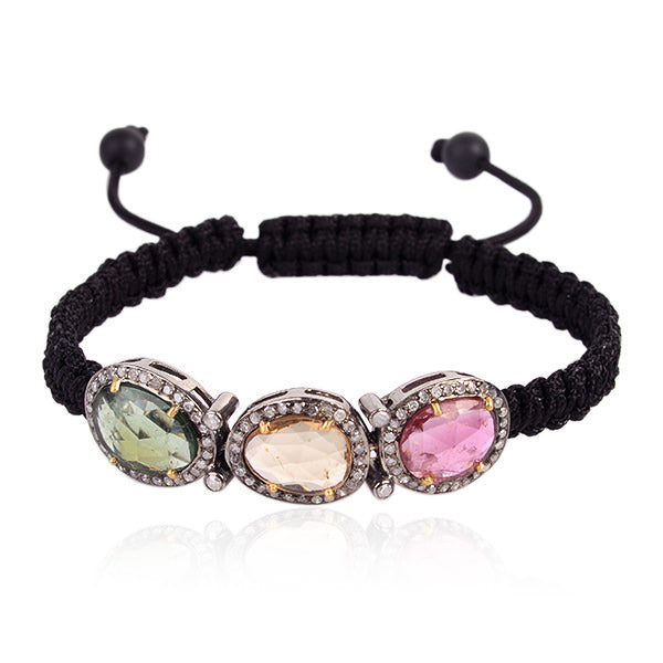 0.91ct Diamond 18kt Gold Sapphire Onyx Macrame Bracelet Sterling Silver Jewelry
