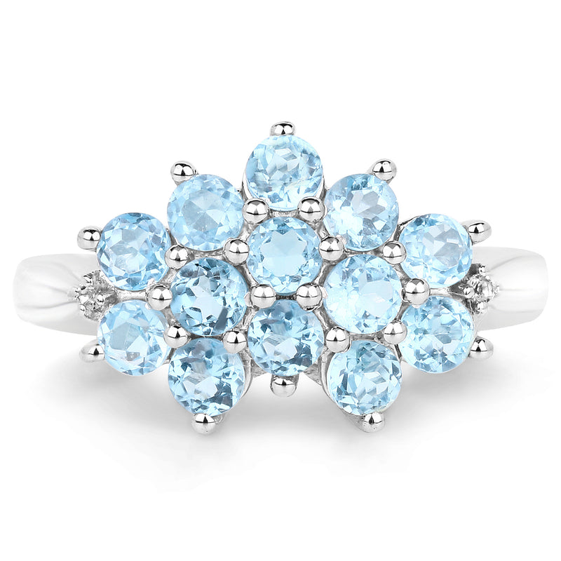 1.32 Carat Genuine Swiss Blue Topaz and White Topaz .925 Sterling Silver Ring