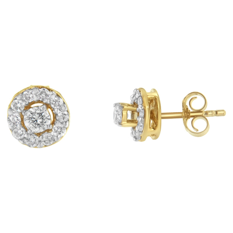 2 Micron Yellow Gold Plated Sterling Silver Diamond Stud Earring (1/2 cttw, J-K Color, I2-I3 Clarity)