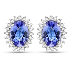 1.71 Carat Genuine Tanzanite and White Diamond 14K White Gold Earrings