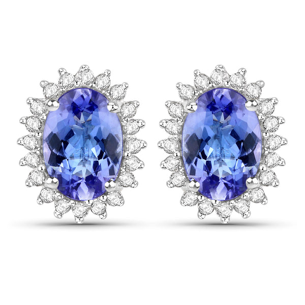 1.71 Carat Genuine Tanzanite and White Diamond 14K White Gold Earrings