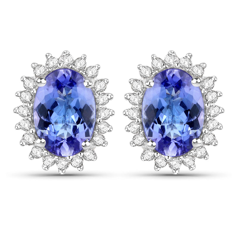 1.71 Carat Genuine Tanzanite and White Diamond 14K White Gold Earrings