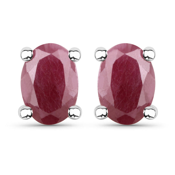 1.60 Carat Genuine Ruby .925 Sterling Silver Earrings