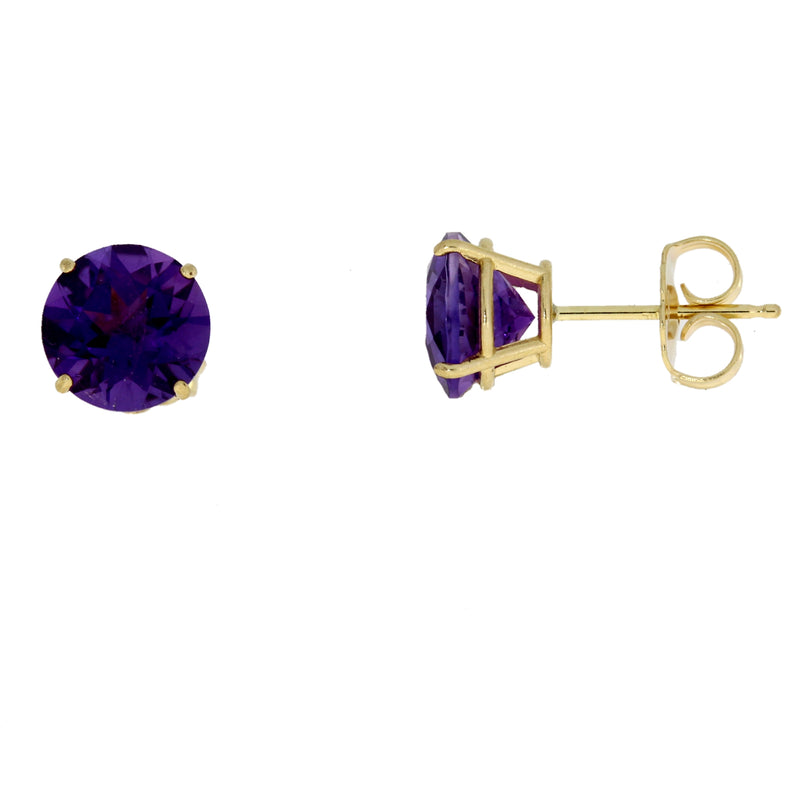 Natural 2.60ct Amethyst Stud Earrings 14KT Yellow Gold