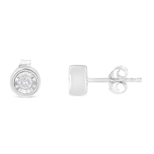 .925 Sterling Silver 1/5 Cttw Round Brilliant-Cut Near Colorless Diamond Miracle-Set Bezel Barrel Style Stud Earrings (I-J Color, I2-I3 Clarity)