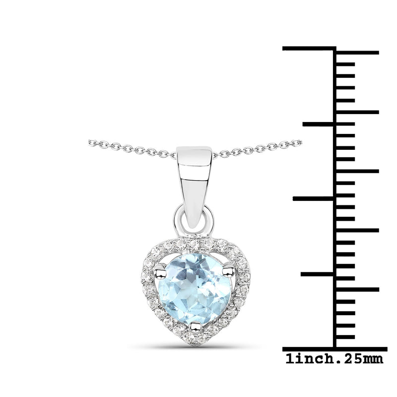 1.17 Carat Genuine Blue Topaz and White Topaz .925 Sterling Silver Pendant