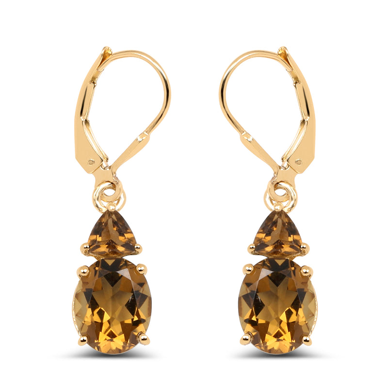 14K Yellow Gold Plated 5.90 Carat Genuine Champagne Quartz .925 Sterling Silver Earrings