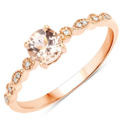 0.45 Carat Genuine Morganite and White Diamond 14K Rose Gold Ring