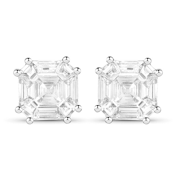 1.08 Carat Genuine White Diamond 18K White Gold Earrings (G-H Color, VVS-VS Clarity)