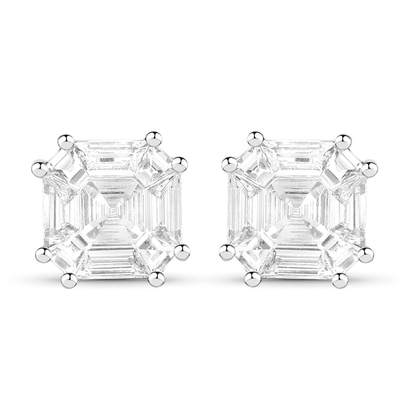 1.08 Carat Genuine White Diamond 18K White Gold Earrings (G-H Color, VVS-VS Clarity)