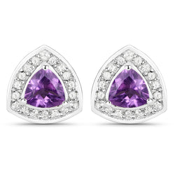 1.00 Carat Genuine Amethyst and White Topaz .925 Sterling Silver Earrings