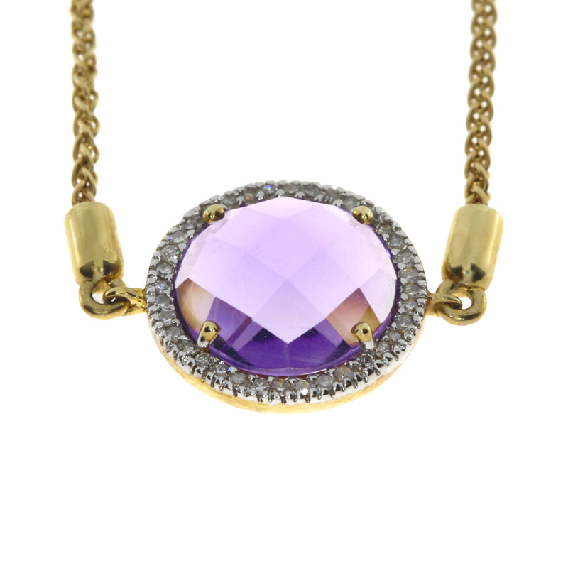 2.60ct Amethyst Diamond Bolo Brac 10KT Yellow Gold