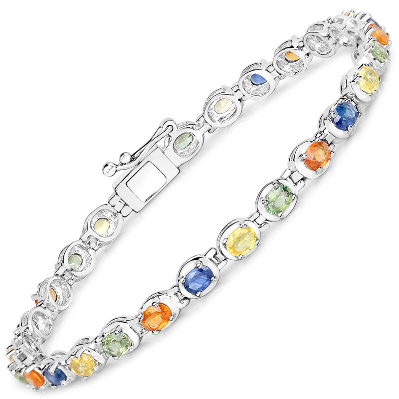 5.40 Carat Genuine Multi Sapphire .925 Sterling Silver Bracelet