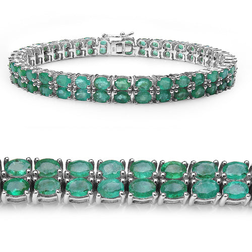 11.70 Carat Genuine Emerald .925 Sterling Silver Bracelet