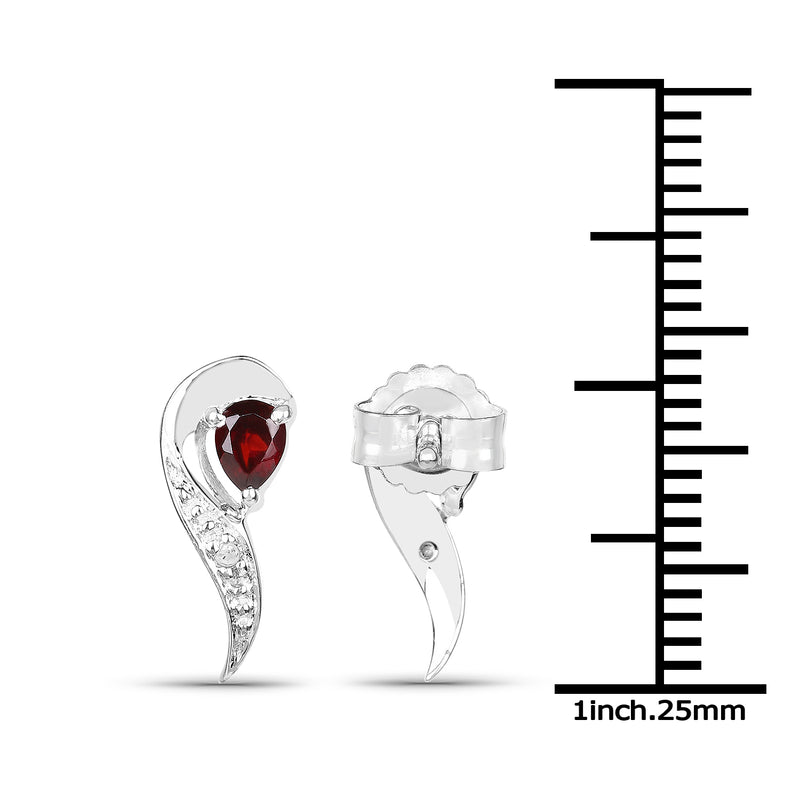 0.37 Carat Genuine Garnet and White Diamond .925 Sterling Silver Earrings