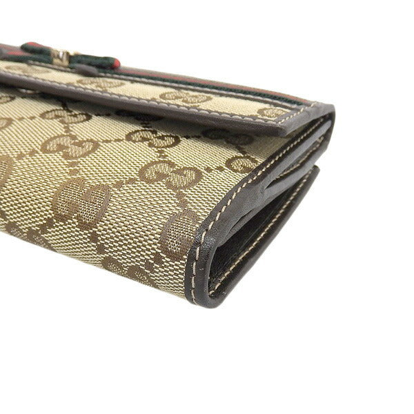 Gucci Womens GG CanvasLeather Long Wallet (bi-fold) Brown
