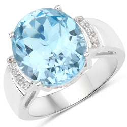 8.36 Carat Genuine Blue Topaz and White Zircon .925 Sterling Silver Ring