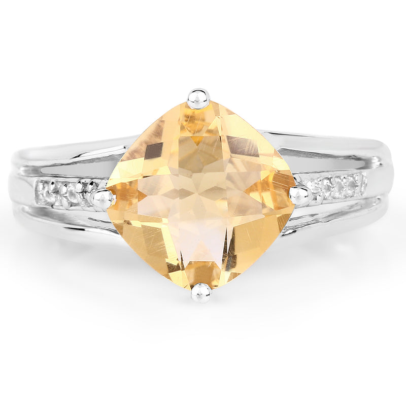 2.64 Carat Genuine Citrine and White Topaz .925 Sterling Silver Ring