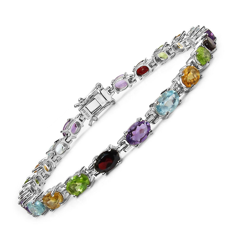 9.37 Carat Genuine Multi Stones .925 Sterling Silver Bracelet