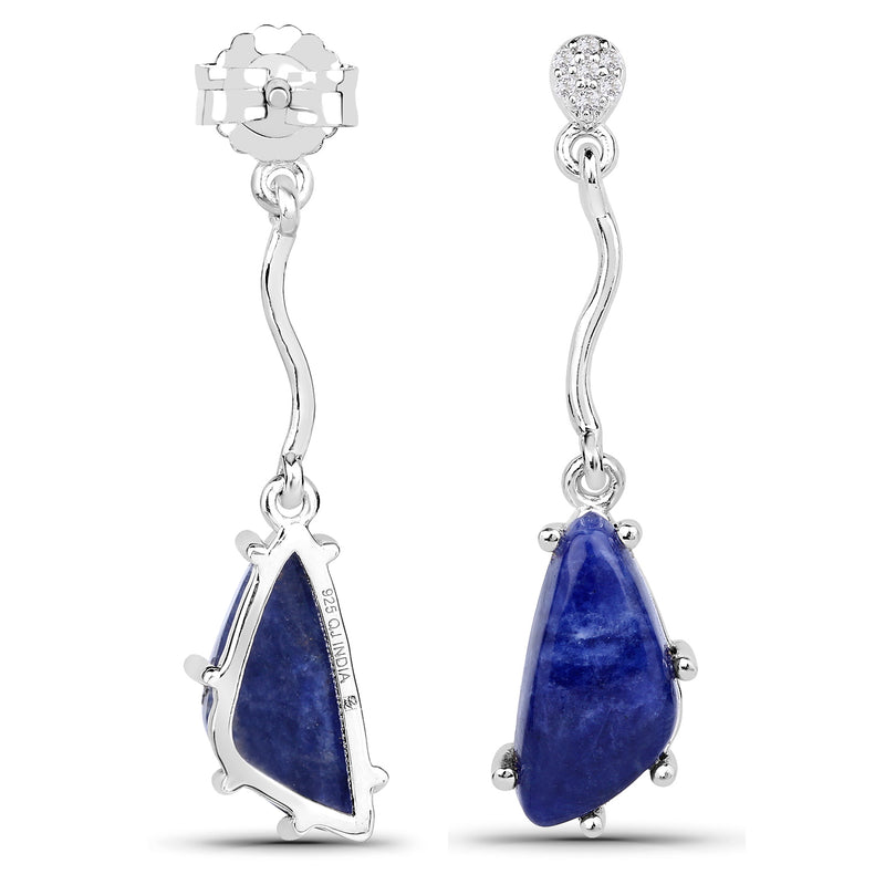 3.75 Carat Genuine Blue Aventurine and White Topaz .925 Sterling Silver Earrings