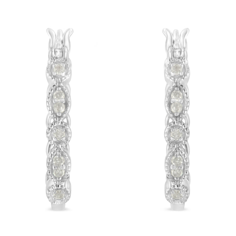 .925 Sterling Silver 1/6 cttw Diamond Milgrain Hoop Earring (I-J Color, I3 Clarity)