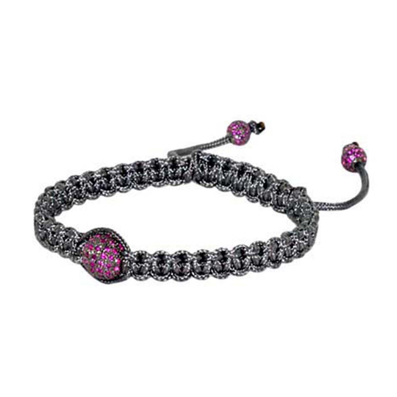 1.75ct Pave Ruby Bead Ball Macrame Bracelet 925 Sterling Silver Fashion Jewelry