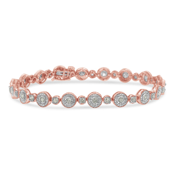 10k Rose Gold Plated .925 Sterling Silver 1 1/3 cttw Miracle Plate Set Diamond Alternating Link Bracelet (I-J Color, I3 Clarity) -7"