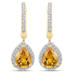 18K Yellow Gold Plated 2.09 Carat Genuine Citrine and White Topaz .925 Sterling Silver Earrings