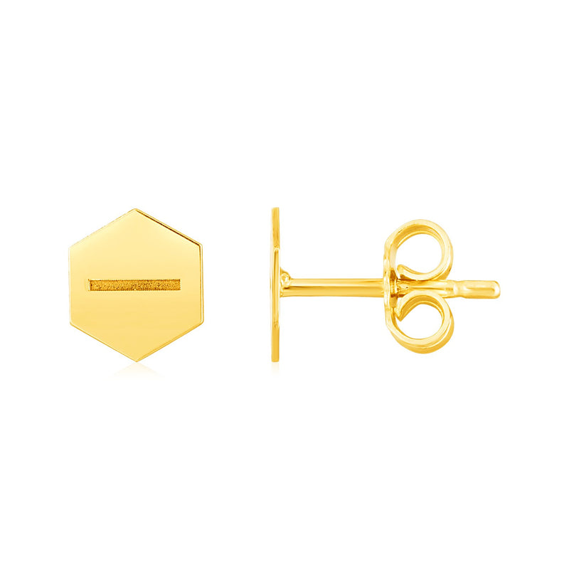 14k Yellow Gold Hexagon Screw Stud Earrings