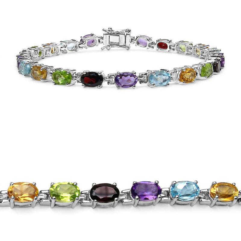 9.37 Carat Genuine Multi Stones .925 Sterling Silver Bracelet