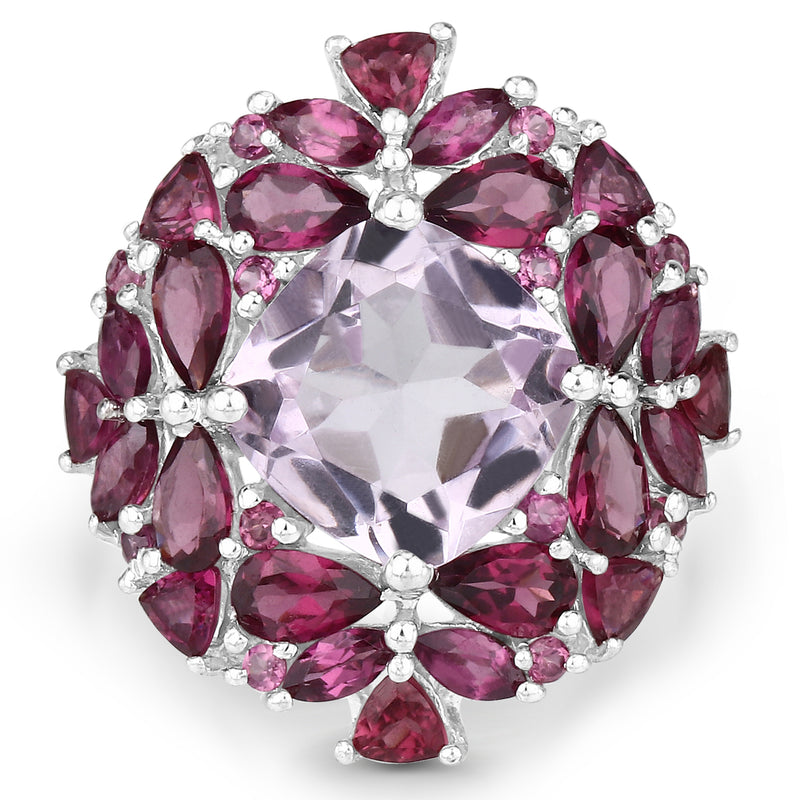 8.19 Carat Genuine Pink Amethyst and Rhodolite .925 Sterling Silver Ring