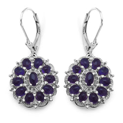 6.10 Carat Genuine Amethyst & White Topaz .925 Sterling Silver Earrings