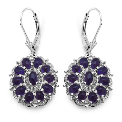 6.10 Carat Genuine Amethyst & White Topaz .925 Sterling Silver Earrings